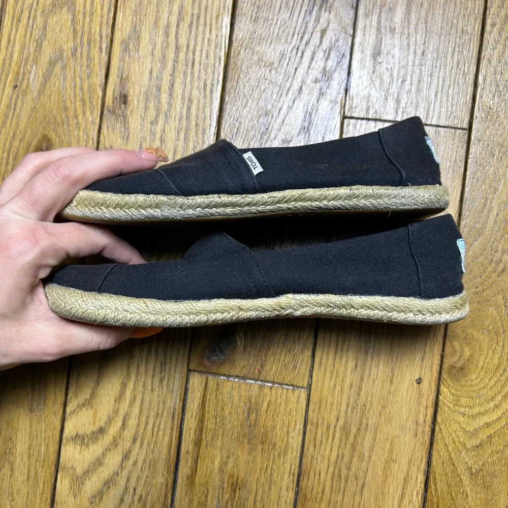 TOMS Alpargata Black Canvas Espadrille Slip On Flats Womens‎ 5